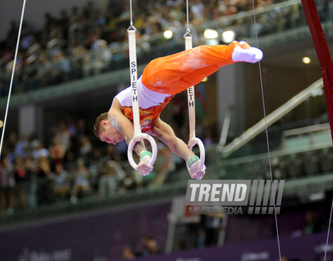 Azərbaycan gimnastı Oleq Stepko Avropa Oyunlarında gümüş medal qazandı. Bakı, Azərbaycan, 18 iyun 2015